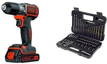 Black & Decker ASD184K-QW Trapano Avvitatore Autosense, 18 V, Nero/Arancione + A7188-XJ Set per Forare ed Avvitare, 50 Pezzi