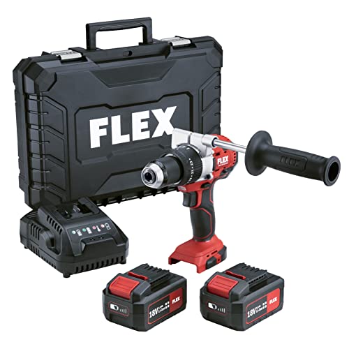 Flex Trapano avvitatore a percussione a batteria PD 2G 18.0-EC FS55BC/5.0 (con 2 batterie da 5,0 Ah + caricabatterie, valigetta per il trasporto, trapano con maniglia) , rosso