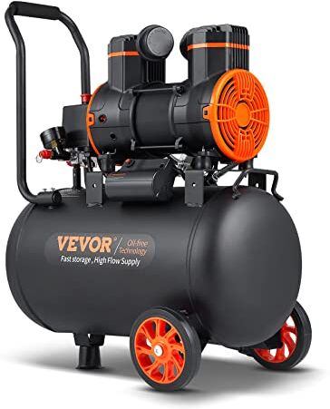 VEVOR Compressore d'Aria 35L Portatile Senza Olio Motore 800W Velocità 2800 giri/min per Aerografo Inchiodatura, Compressore d'Aria a Secco Portatile Rumore 70dB 2 Silenziatori Temperatura -50℃ 40℃