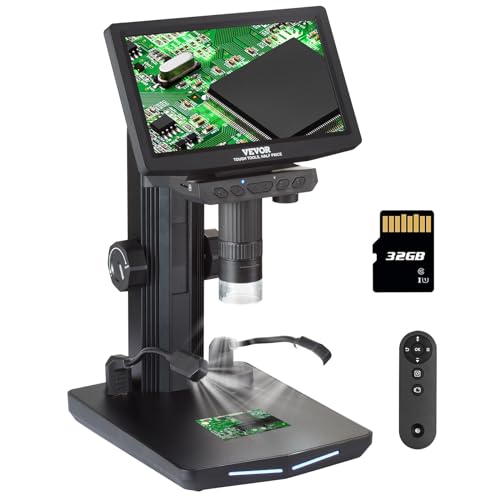 VEVOR Microscopio Digitale Endoscopio HDMI Ingrandimento 10X-1200X Schermo 7 Pollici Funzioni Foto Video Messa a Fuoco Manuale 0-50mm, Microscopio Digitale per Riparazione Saldatura Visualizzazione