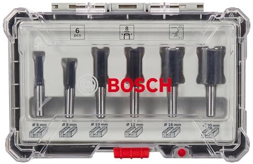 Bosch Set Frese da 6 pz. Bit Dritti (per Legno, Accessorio Fresatrici Verticali con Codolo di 8 mm)