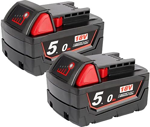 Powarobor M18B5 18V 5.0Ah Batteria di ricambio agli ioni di litio per Milwaukee M18 18Volt Batteria 48-11-1860 pack of 2