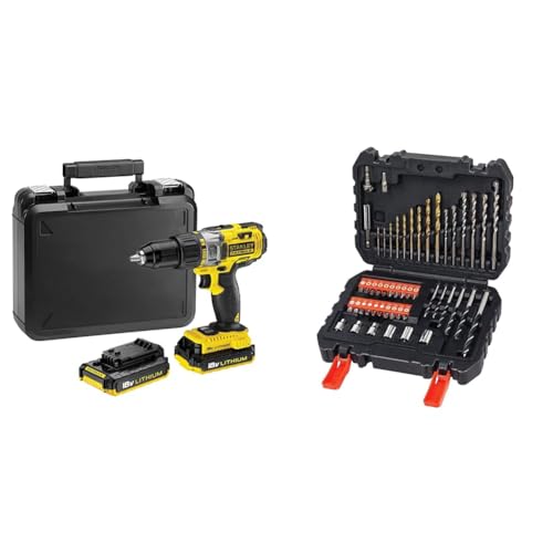 Stanley Fatmax Fmc625D2-Qw Trapano Avvitatore A Percussione 108 W, Nero Giallo, ‎23 x 5.5 x 22 cm 1.8 Kg & BLACK+DECKER A7188-XJ Set per Forare (20 Punte Miste e 30 Accessori per Avvitare)