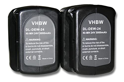 vhbw 2x batteria sostituisce Dewalt DE0240, DE0240-XJ, DE0241, DE0243, DE0243-XJ, DW0240, DW0242 per attrezzo da lavoro (3000 mAh, NiMH, 24 V)