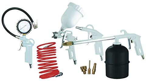 ABAC Kit Accessori per Compressore 8 Pezzi G-810P, Inclusi Gonfiagomme con Manometro, Pistola di Soffiaggio, Pistola a Spruzzo di Vernice 600ml, Pistola di Lavaggio 900ml, Tubo a Spirale 5 m