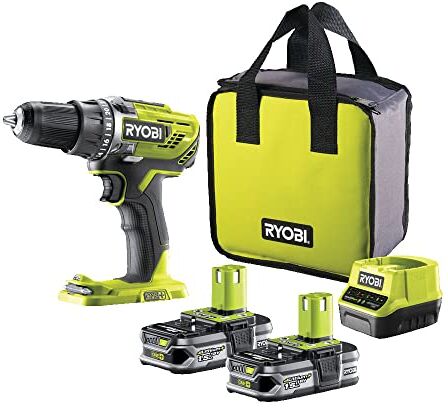 RYOBI R18DD3-215S Trapano Avvitatore a Batteria 18V ONE+, Include Due Batterie da 1.5Ah, 2 Velocità di Lavorazione, 24 Regolazioni di Frizione, Mandrino Autoserrante da 13mm