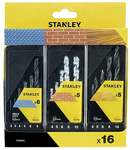 Stanley Conjunto de 3 Cassettes con 16 brocas HSS-R metal, piedray madera Unid: 16