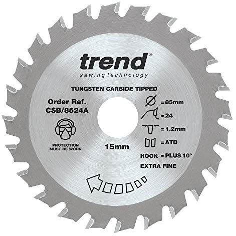 TREND Lama per sega circolare CraftPro, diametro 85 mm x 24 denti x foro 15 mm, punta in carburo di tungsteno,