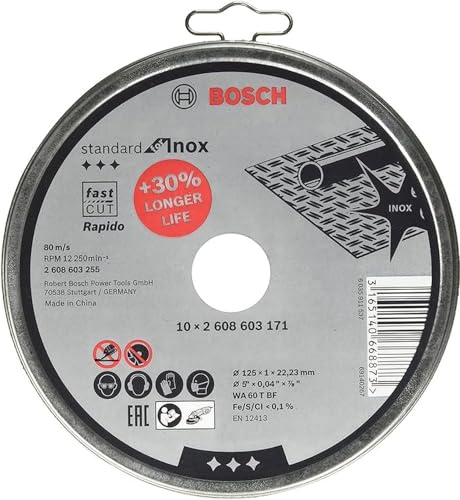 Bosch Disco standard 10 pezzi per Inox Rapido WA 60 T BF, acciaio inossidabile, Ø 125 mm, dritto, accessorio smerigliatrice angolare