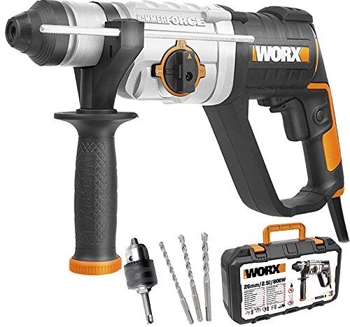 WORX Martello perforatore 3 in 1-800 W 2,5 J ⌀13 mm  (0 – 5300 cpm, mandrino SDS, variatore di velocità, fornito con valigetta, maniglia, mandrino aggiuntivo, punte e scalpellino)