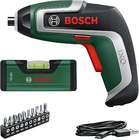 Bosch Cacciavite a Batteria Compatto IXO con Set di Livelle, Gen 7th, 3.6 V, 2 Ah, 5.5 Nm, con Mini Livella a Bolla e Cavo Micro-USB, Compatibile con la Serie IXO di Accessori, Viti fino a 190 viti