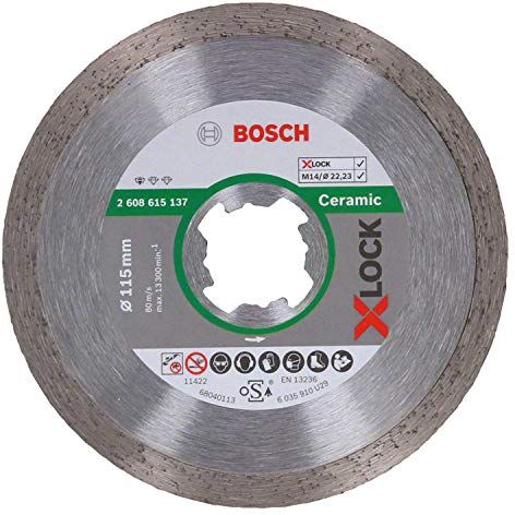 Bosch Disco Diamantato Standard, per Ceramica, X-Lock, Ø115 mm, Diametro Ø: 22.23 mm