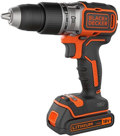 Black & Decker -QW Trapano/Avvitatore a Percussione Brushless con Doppia Batteria in Valigetta, 1.5 Ah, 27 W, 18 V, 2, Arancione, 2 Batterie