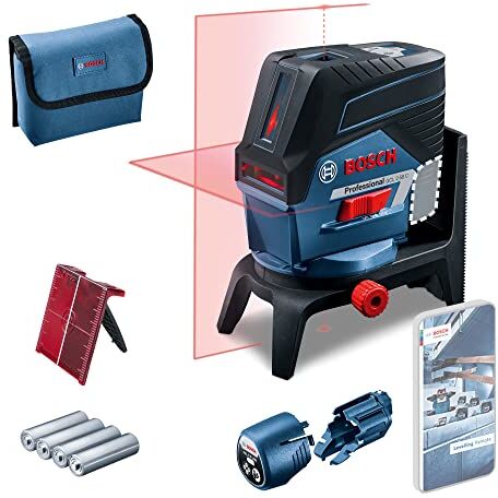 Bosch Livella Laser GCL 2-50 C (laser rosso, da interno, con app, supporto, raggio d’azione visibile: fino a 20 m, 4x batterie AA, confezione in cartone)