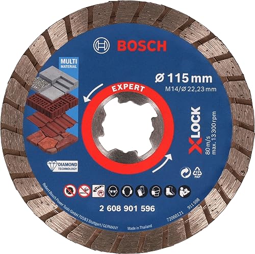 Bosch 1x Disco Diamantato X-LOCK EXPERT MultiMaterial Turbo (Calcestruzzo, Mattone, Tegole, Pietra morbida, Ø 115 x 22,23 mm, Accessori Smerigliatrice Angolare)