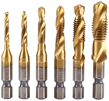 Poiy Tapper, 6pcs filettatura metrica rivestito in titanio HSS trapano e bit di rubinetto 1/4 Hex Shank vite maschiatura trapano bit set per la casa