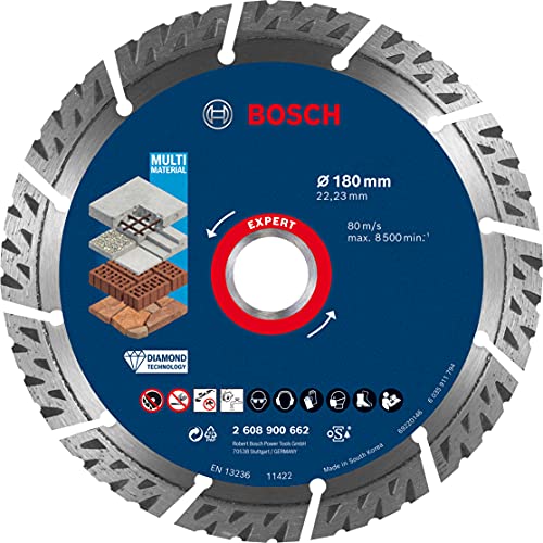 Bosch Professional 1x Dischi diamantati Expert MultiMaterial (per Calcestruzzo, Ø 180 mm, accessorio Smerigliatrice angolare grande)