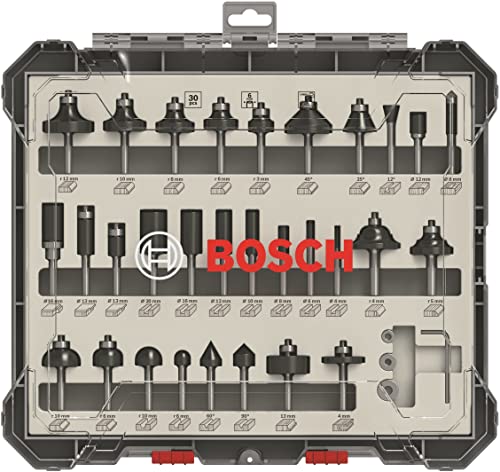 Bosch Set Frese da 30 pz. Miste (per Legno, Accessorio Fresatrici Verticali con Codolo di 6 mm)