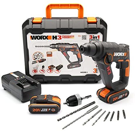 WORX H3 Martello Pneumatico, Trapano e Avvitatore 20V 2 Batterie da 20V da 2,0Ah Li-Ion