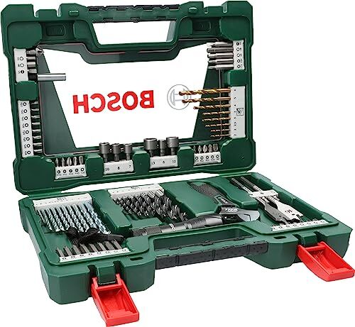 Bosch Set da 83 Pezzi di Punte e Bit V-Line in Titanio , con Torcia Tascabile Led Chiave Inglese Rullino, per Legno, Pietra Metallo, Accessori Utensili Foratura Avvitamento