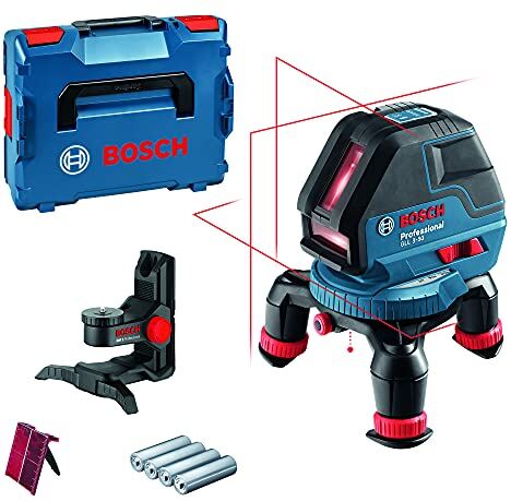 Bosch Livella laser GLL 3-50 (laser rosso, da interno, raggio d'azione: 10 m, 4 batterie AA, supporto rotante, attacco BM1, L-BOXX)