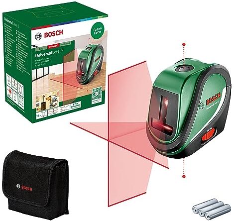 Bosch livella laser multifunzione UniversalLevel 2 (linee laser a croce incl. punti a piombo integrati per un allineamento preciso e un facile trasferimento dell'applicazione, in cartone)