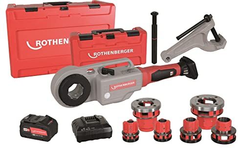 Rothenberger SUPERTRONIC 2000 E Filiera a batteria con controsupporto in ROCASE, adattatore ROFIX e batteria ROBP 18/4 Li-Power, 13 mm-60 mm, diametro area di lavoro