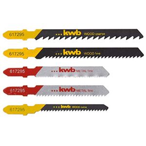 kwb Set combinato da 5 pezzi (lame per sega HSS e HCS) per tagli grossolani, cut curve in legno e tagli fini in metallo con T-shaft S-20 / albero della fibbia kwb Set combinato da 5 pezzi (lame per sega HSS e HCS) per tagli grossolani, cut curve in legno e tagli fini in metallo con T-shaft S-20 / albero della fibbia