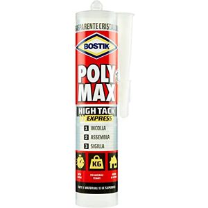 Bostik Poly Max High Tack Express Cristal colla di montaggio e sigillante universale super rapido e super forte, 100% cristallino cartuccia 300g trasparente Bostik Poly Max High Tack Express Cristal colla di montaggio e sigillante universale super rapido e super forte, 100% cristallino cartuccia 300g trasparente