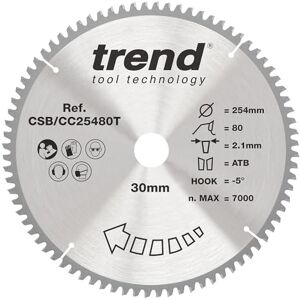 TREND Wood Cordless Mitre Saw Blade, 254mm Diametro, 30mm Foro, 80 Denti, 2.1mm Fenditura, Angolo di Incidenza -5°, TCT, Finitura Extra-Fine, TREND Wood Cordless Mitre Saw Blade, 254mm Diametro, 30mm Foro, 80 Denti, 2.1mm Fenditura, Angolo di Incidenza -5°, TCT, Finitura Extra-Fine,