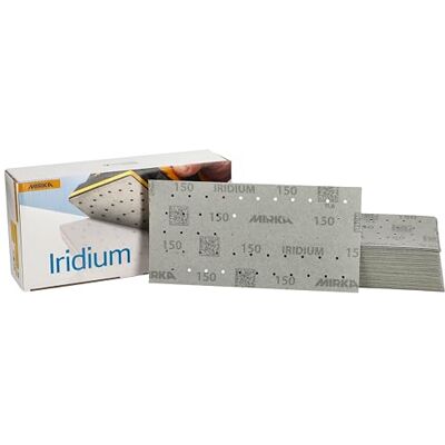 Mirka Iridium Premium carta abrasiva 115x230mm a strappo 55 fori, grana 150, 50 pz/Per la levigatura di vernice, stucco, fondo, legno, acciaio, materiali minerali, plastica Mirka Iridium Premium carta abrasiva 115x230mm a strappo 55 fori, grana 150, 50 pz/Per la levigatura di vernice, stucco, fondo, legno, acciaio, materiali minerali, plastica