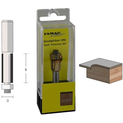 Famag Fresa a filo HM (D6 B19, lunghezza totale 64 mm, fusto 8 mm, fresa con bandiera di avviamento, adatta per fresatura dei bordi in lavori di falegnameria, lavori di montaggio nel settore Famag Fresa a filo HM (D6 B19, lunghezza totale 64 mm, fusto 8 mm, fresa con bandiera di avviamento, adatta per fresatura dei bordi in lavori di falegnameria, lavori di montaggio nel settore