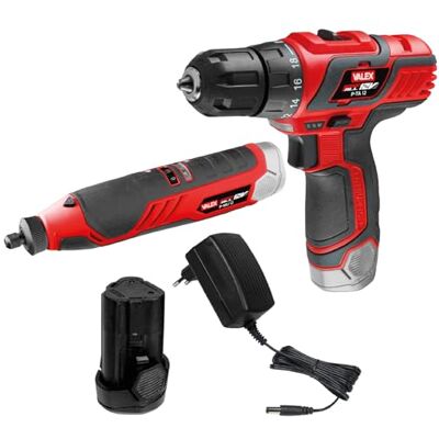 Valex Kit Trapano + Multiutensile a batteria al litio 12V, confezione 2 prodotti per il fai da te con utensili cordless, batteria e caricabatterie Gamma OneAll 12V, 2Ah Valex Kit Trapano + Multiutensile a batteria al litio 12V, confezione 2 prodotti per il fai da te con utensili cordless, batteria e caricabatterie Gamma OneAll 12V, 2Ah