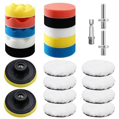Nuangoo 23 Pezzi Lucidatura Auto Kit,80mm Kit di Spugne Lucidanti,con M10 Adattatore per Trapano in Lana,Accessori lucidanti per lucidare, levigare e cerare macchine lucidatrici Nuangoo 23 Pezzi Lucidatura Auto Kit,80mm Kit di Spugne Lucidanti,con M10 Adattatore per Trapano in Lana,Accessori lucidanti per lucidare, levigare e cerare macchine lucidatrici