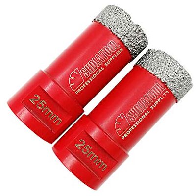 SHDIATOOL Punta per Trapano Diamantata 2 Pezzi 25mm Vacuum Brasato Foretto Diamantato per Porcellana Piastrella Granito Marmo Taglio a Secco SHDIATOOL Punta per Trapano Diamantata 2 Pezzi 25mm Vacuum Brasato Foretto Diamantato per Porcellana Piastrella Granito Marmo Taglio a Secco