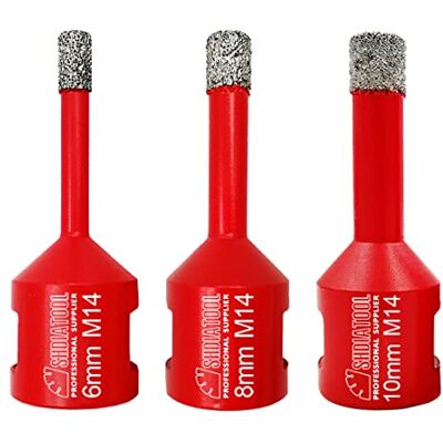 SHDIATOOL Set di Punta per Trapano Diamantata 3 Pezzi 6/8/10mm Vacuum Brasato Foretto Diamantato per Porcellana Piastrella Granito Marmo Taglio a Secco SHDIATOOL Set di Punta per Trapano Diamantata 3 Pezzi 6/8/10mm Vacuum Brasato Foretto Diamantato per Porcellana Piastrella Granito Marmo Taglio a Secco