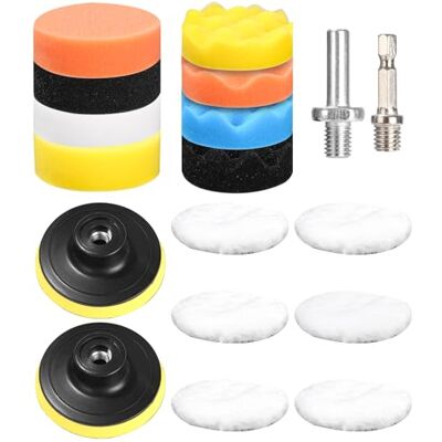 Huifoo 18 Pezzi 80mm Pad Kit di Lucidatura Spugna,Kit Lucidatrici Auto,con Adattatore per Trapano e Cuscinetti per Ceretta in Lana,Set di Tamponi per Lucidatura per Auto,Lucidatrice e Ceretta Huifoo 18 Pezzi 80mm Pad Kit di Lucidatura Spugna,Kit Lucidatrici Auto,con Adattatore per Trapano e Cuscinetti per Ceretta in Lana,Set di Tamponi per Lucidatura per Auto,Lucidatrice e Ceretta