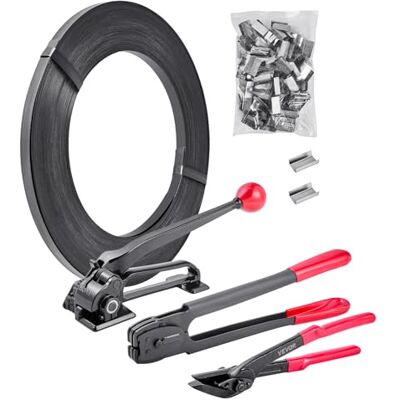 VEVOR Set di Reggiatura per Cinghie Metalliche, Reggetta Flessibile in Acciaio Rotolo Lunghezza 183 m, 300 Sigilli Metallici, Reggiatrice Manuale per Pallet Magazzini Trasporti Imballaggi Industriali VEVOR Set di Reggiatura per Cinghie Metalliche, Reggetta Flessibile in Acciaio Rotolo Lunghezza 183 m, 300 Sigilli Metallici, Reggiatrice Manuale per Pallet Magazzini Trasporti Imballaggi Industriali