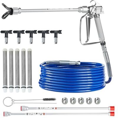 VEVOR Kit Pistola a Spruzzo Airless e Tubo Flessibile, Set Tubi Flessibili per Spruzzatore di Vernice Alta Pressione 248 Bar con 5 Ugelli, Giunto Girevole, Filtri, Tubo Flessibile, Aste di Prolunga VEVOR Kit Pistola a Spruzzo Airless e Tubo Flessibile, Set Tubi Flessibili per Spruzzatore di Vernice Alta Pressione 248 Bar con 5 Ugelli, Giunto Girevole, Filtri, Tubo Flessibile, Aste di Prolunga