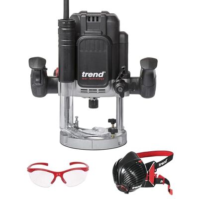 TREND T12 Set di Sicurezza e Fresatrice da Officina, T12EK/EU Fresatrice a Immersione a Velocità Variabile (2300W, 12mm, 230V), Maschera Antipolvere e Occhiali di Sicurezza, TREND T12 Set di Sicurezza e Fresatrice da Officina, T12EK/EU Fresatrice a Immersione a Velocità Variabile (2300W, 12mm, 230V), Maschera Antipolvere e Occhiali di Sicurezza,