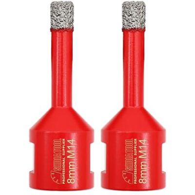SHDIATOOL Punte diamantate, 2 pezzi, 8 mm, per piastrelle, filettatura M14 Sega a campana Trapano Gres Cerame, Meches per Foratura a Secco in Porcellana Ceramica Granito Marmo SHDIATOOL Punte diamantate, 2 pezzi, 8 mm, per piastrelle, filettatura M14 Sega a campana Trapano Gres Cerame, Meches per Foratura a Secco in Porcellana Ceramica Granito Marmo