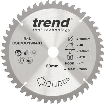 Trend CSB/CC19048T - Lama circolare, 190mm, 48 denti, foro 20mm Trend CSB/CC19048T - Lama circolare, 190mm, 48 denti, foro 20mm