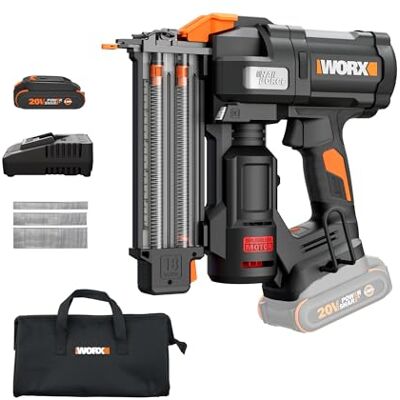 WORX Brad Nailer Pistola per unghie senza fili, 20 V, 18 ga, senza fili, ad alta potenza di guida, fino a 5,1 cm in legno duro, naso stretto, 3 LED, 3000 chiodi e batteria da 20 V 2,0 Ah e WORX Brad Nailer Pistola per unghie senza fili, 20 V, 18 ga, senza fili, ad alta potenza di guida, fino a 5,1 cm in legno duro, naso stretto, 3 LED, 3000 chiodi e batteria da 20 V 2,0 Ah e