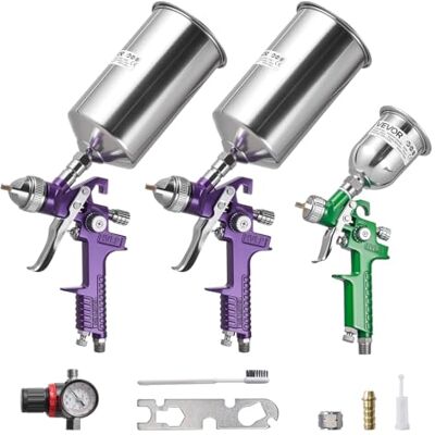 VEVOR Pistola a Spruzzo Pneumatica a Gravità 3 pezzi 3 Ugelli 1,0/1,4/1,8 mm, Kit di Spruzzatore ad Aria Compressa, Pistola per Verniciatura Pneumatica per Auto, Pareti, Mobili VEVOR Pistola a Spruzzo Pneumatica a Gravità 3 pezzi 3 Ugelli 1,0/1,4/1,8 mm, Kit di Spruzzatore ad Aria Compressa, Pistola per Verniciatura Pneumatica per Auto, Pareti, Mobili