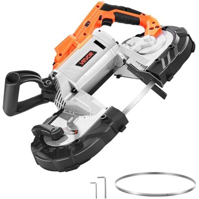 VEVOR Sega a Nastro Portatile da 20 V, Taglio Profondo da 127 mm, 360 W con Motore Brushless, Portatile e Compatta Senza Fili, Ganci per Appendere, Velocità Variabile, Solo Utensile Nudo VEVOR Sega a Nastro Portatile da 20 V, Taglio Profondo da 127 mm, 360 W con Motore Brushless, Portatile e Compatta Senza Fili, Ganci per Appendere, Velocità Variabile, Solo Utensile Nudo