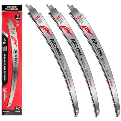 EZARC Lama sega reciprocante giapponese da 380mm, lama sega per potatura di legno con bordo ad arco da 6 TPI per potatura degli alberi, taglio del legno, 3 pezzi. EZARC Lama sega reciprocante giapponese da 380mm, lama sega per potatura di legno con bordo ad arco da 6 TPI per potatura degli alberi, taglio del legno, 3 pezzi.