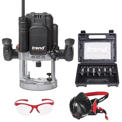 TREND T12 Kit di Avvio Definitivo per Fresatura, T12EK/EU Fresatrice a Immersione a Velocità Variabile (2300W, 12mm, 230V), Set di 6 Frese da 12mm, Maschera e Occhiali, TREND T12 Kit di Avvio Definitivo per Fresatura, T12EK/EU Fresatrice a Immersione a Velocità Variabile (2300W, 12mm, 230V), Set di 6 Frese da 12mm, Maschera e Occhiali,