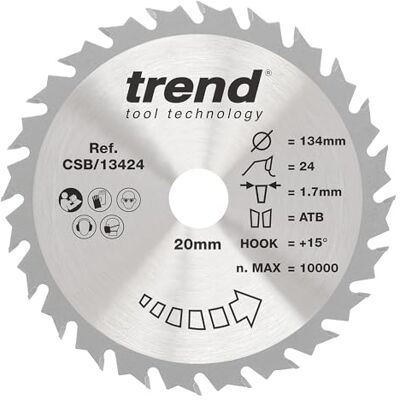 Trend CSB/13424 Lama Circolare TCT Serie Artigianale - 134mm, 24 Denti, Carburo di Tungsteno Trend CSB/13424 Lama Circolare TCT Serie Artigianale - 134mm, 24 Denti, Carburo di Tungsteno