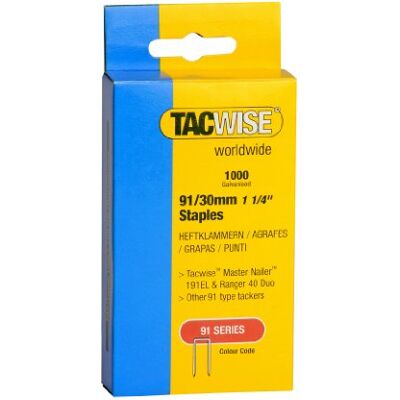 Tacwise 286 91 / 30mm Series - 30mm - 1000-pack - Staples Silver Tacwise 286 91 / 30mm Series - 30mm - 1000-pack - Staples Silver