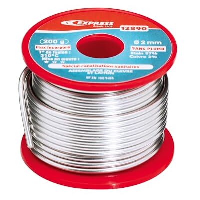 EXPRESS Saldatore a Stagno per Tubi di Rame, Ottone, Sanitari (Acqua Potabile) 97% Stagno e 3% Rame (Senza Piombo) 200 g Ø 2 mm Flussante Incorporato EXPRESS Saldatore a Stagno per Tubi di Rame, Ottone, Sanitari (Acqua Potabile) 97% Stagno e 3% Rame (Senza Piombo) 200 g Ø 2 mm Flussante Incorporato